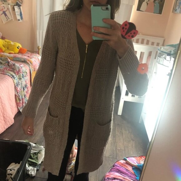 Universal Thread Taupe Long Chunky Open-Front Cardigan sz M EUC - Picture 10 of 12